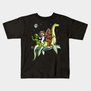 Cryptids Riding Loch Ness Monster Kids T-Shirt